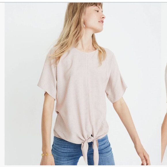 Madewell Button Back Tie Tee in Stripe Red Warm Nutmeg sz XL - Picture 2 of 14